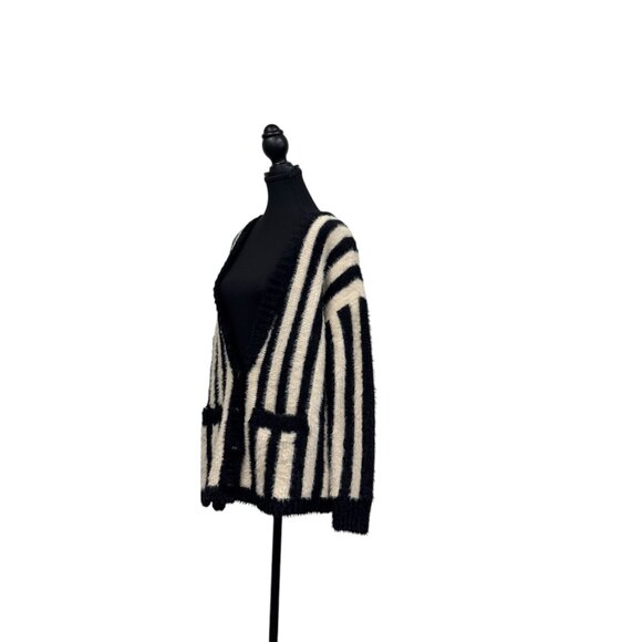 Society Amuse Black & White Fuzzy Angora Sweater | Large - Picture 4 of 6